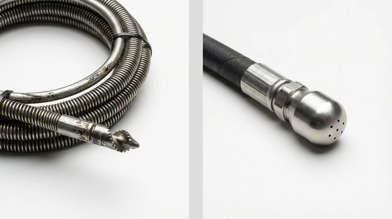 Drain snake cable and hydro jetting nozzle used for drain cleaning in Savanna, IL